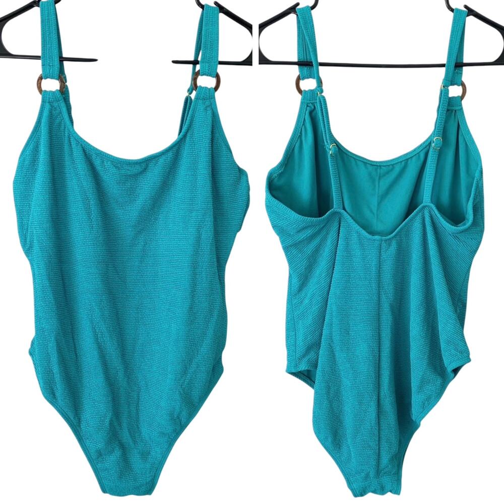 SHADE & SHORE NWOT One Piece Swimsuit High Leg Medium Coverage Teal Size Large